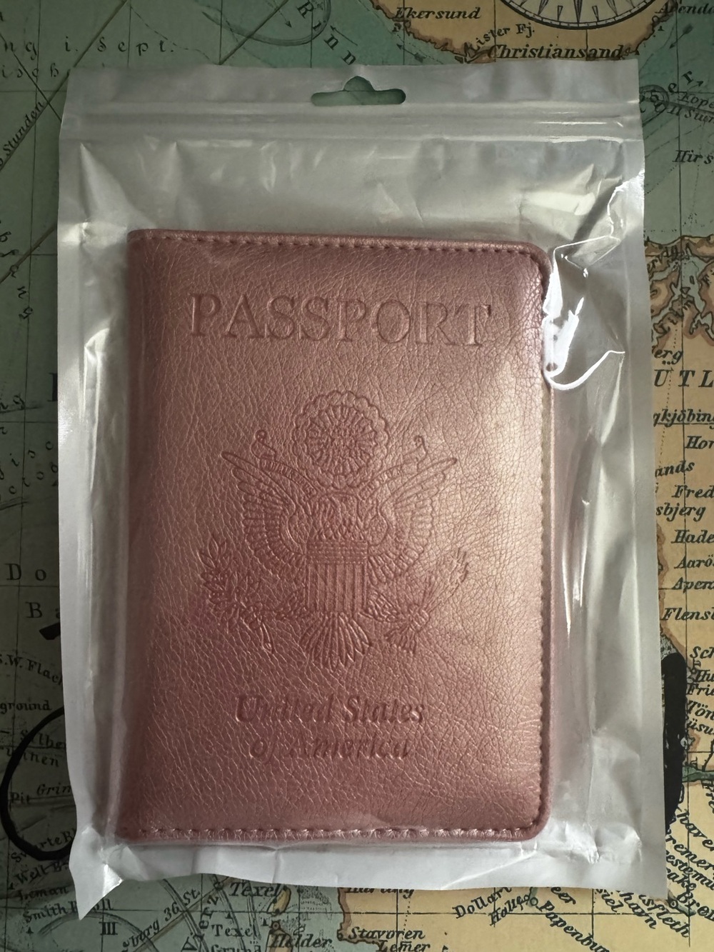 Faux Leather Passport Holder - Rose Gold